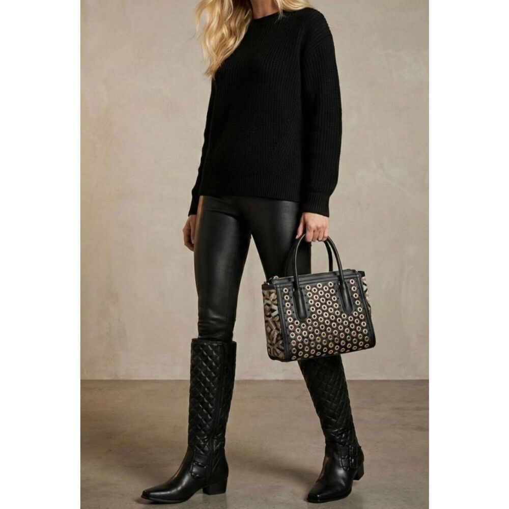 NWOB SESTO MEUCCI Italian Made Black Leather Knee High Boot Size 6.5N